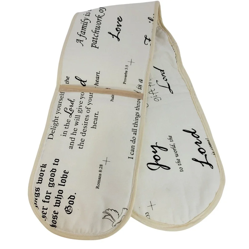 Religious Bible Verse Double Oven Mitt Cream Black Scripture Quotes Long Glove